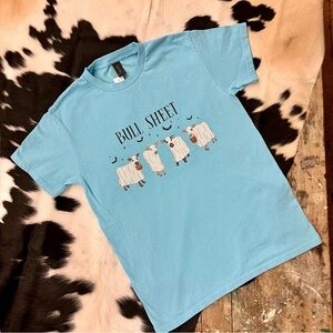 Lt Turquoise Blue Halloween Cowgirl Bull Sheet Tee